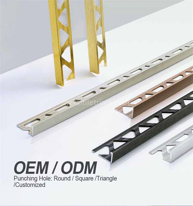10mm Aluminum Corner Tile Trim , Gold Chrome Straight Edge Tile Trim
